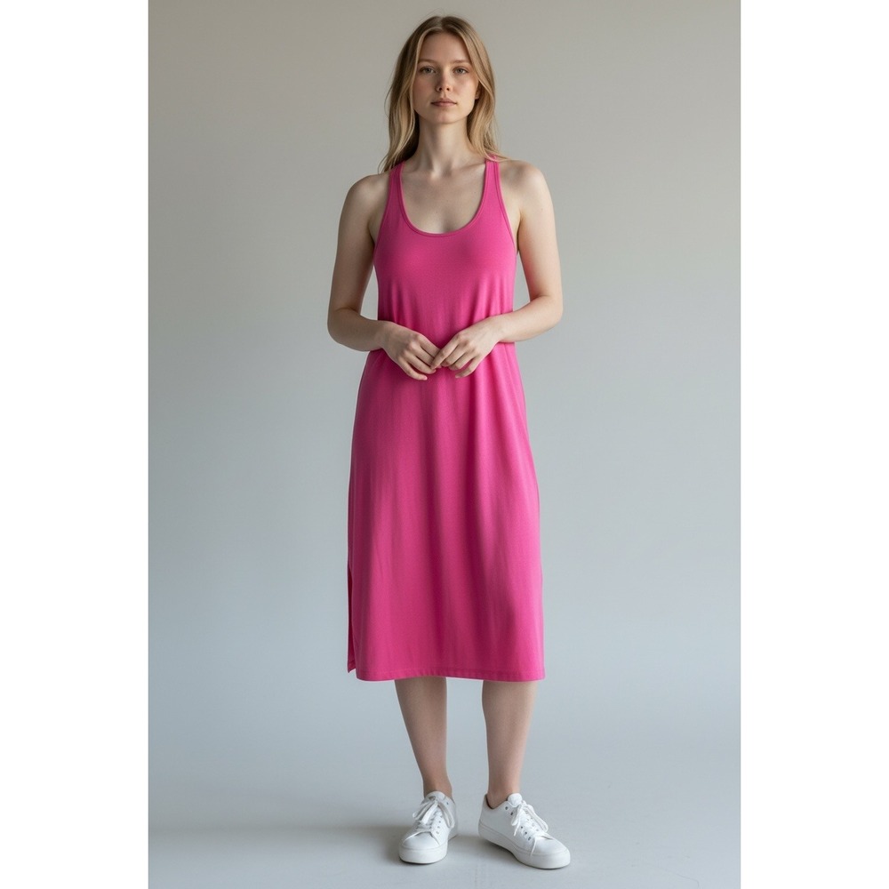 Victorias Secret Hot Pink Cotton Maxi Dress Side Slit Sleep Lounge/Coverup Large